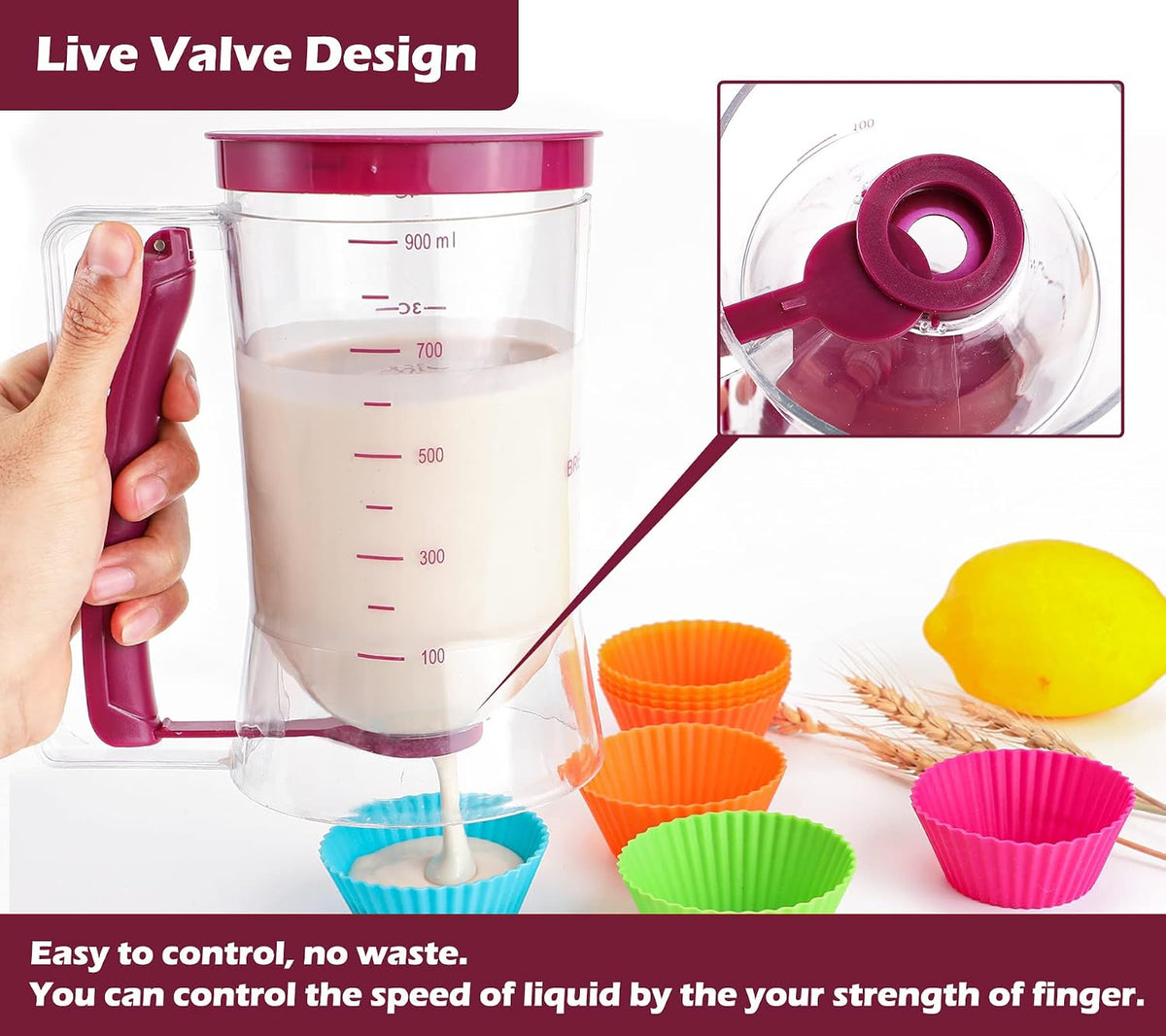 Pancake Batter Dispenser Cupcake Cookie Waffles Cakes Muffin Crepes Batter Separator Cup Measuring Baking Tools