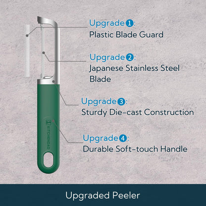 Swivel Vegetable Potato Peeler for Kitchen, Japanese Stainless Steel Sharp Blade, Heavy Duty Die-cast Construction, Built-in Eye Remover, Soft-touch Handle, Dishwasher Safe, Green