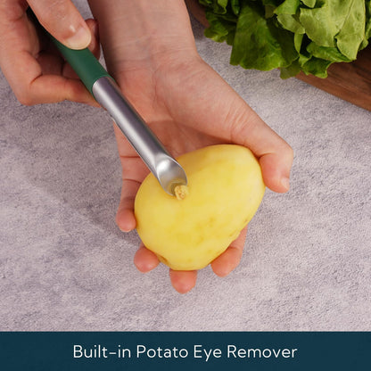 Swivel Vegetable Potato Peeler for Kitchen, Japanese Stainless Steel Sharp Blade, Heavy Duty Die-cast Construction, Built-in Eye Remover, Soft-touch Handle, Dishwasher Safe, Green