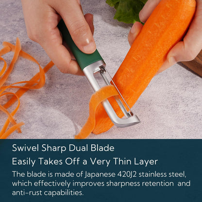 Swivel Vegetable Potato Peeler for Kitchen, Japanese Stainless Steel Sharp Blade, Heavy Duty Die-cast Construction, Built-in Eye Remover, Soft-touch Handle, Dishwasher Safe, Green