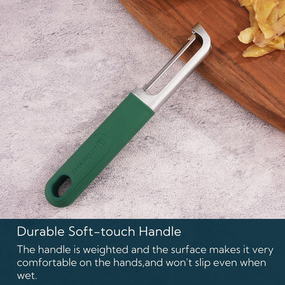 Swivel Vegetable Potato Peeler for Kitchen, Japanese Stainless Steel Sharp Blade, Heavy Duty Die-cast Construction, Built-in Eye Remover, Soft-touch Handle, Dishwasher Safe, Green