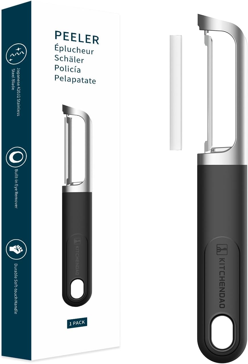 Swivel Vegetable Potato Peeler for Kitchen, Japanese Stainless Steel Sharp Blade, Heavy Duty Die-cast Construction, Built-in Eye Remover, Soft-touch Handle, Dishwasher Safe, Green
