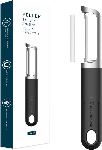 Swivel Vegetable Potato Peeler for Kitchen, Japanese Stainless Steel Sharp Blade, Heavy Duty Die-cast Construction, Built-in Eye Remover, Soft-touch Handle, Dishwasher Safe, Green
