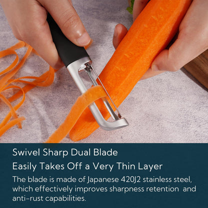 Swivel Vegetable Potato Peeler for Kitchen, Japanese Stainless Steel Sharp Blade, Heavy Duty Die-cast Construction, Built-in Eye Remover, Soft-touch Handle, Dishwasher Safe, Green