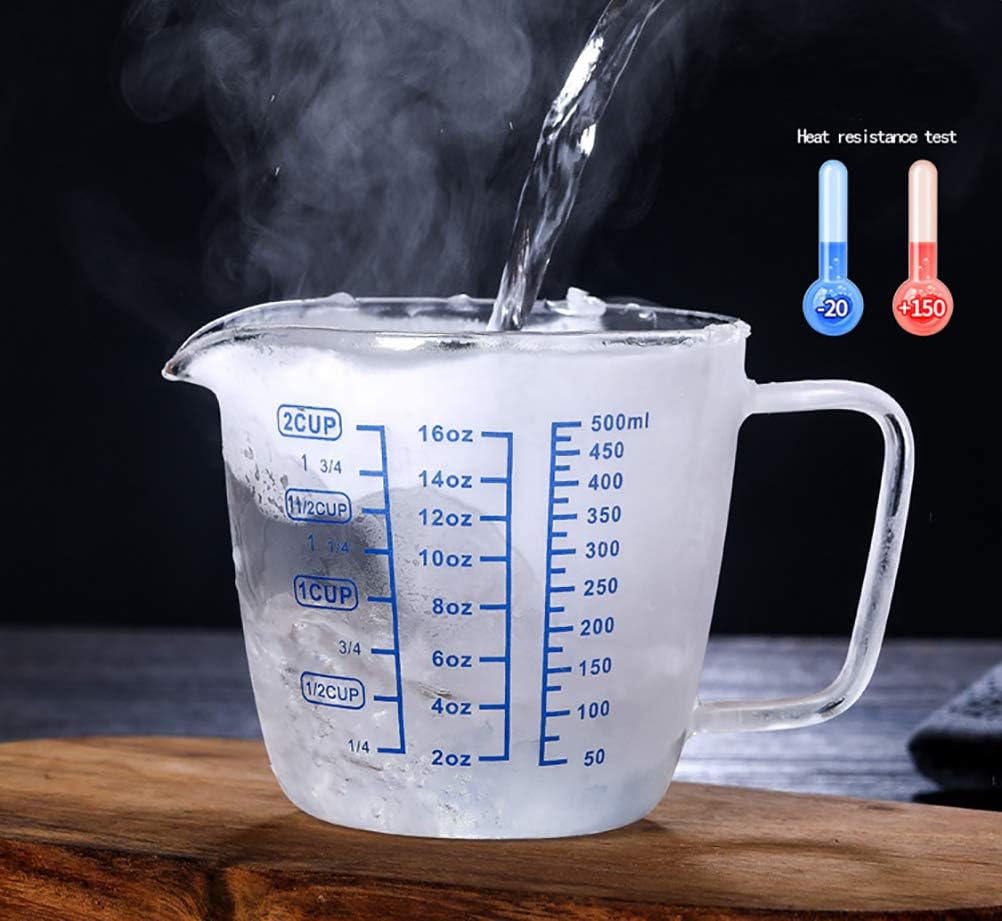 Glass Measuring Cup with Lid, Graduated Beaker Mug with Handle, Light-weight Borosilicate Glass V-Shaped Spout Microwave Safe Scales Cup for Cooking Baking (2cup/16oz/500ml)