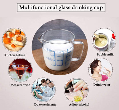 Glass Measuring Cup with Lid, Graduated Beaker Mug with Handle, Light-weight Borosilicate Glass V-Shaped Spout Microwave Safe Scales Cup for Cooking Baking (2cup/16oz/500ml)