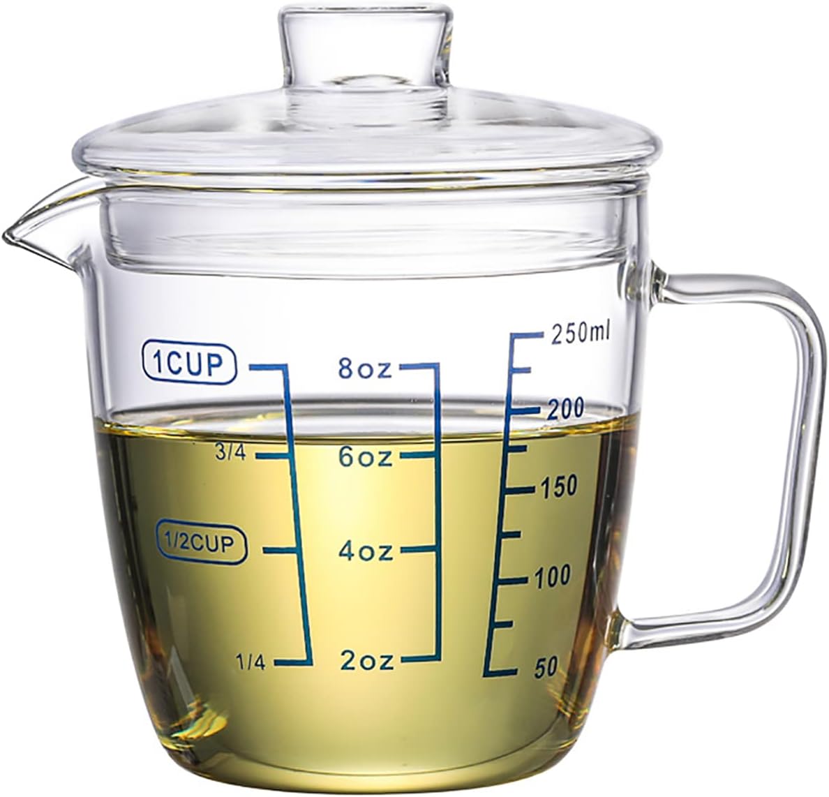 Glass Measuring Cup with Lid, Graduated Beaker Mug with Handle, Light-weight Borosilicate Glass V-Shaped Spout Microwave Safe Scales Cup for Cooking Baking (2cup/16oz/500ml)