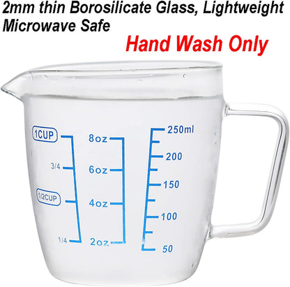 Glass Measuring Cup with Lid, Graduated Beaker Mug with Handle, Light-weight Borosilicate Glass V-Shaped Spout Microwave Safe Scales Cup for Cooking Baking (2cup/16oz/500ml)