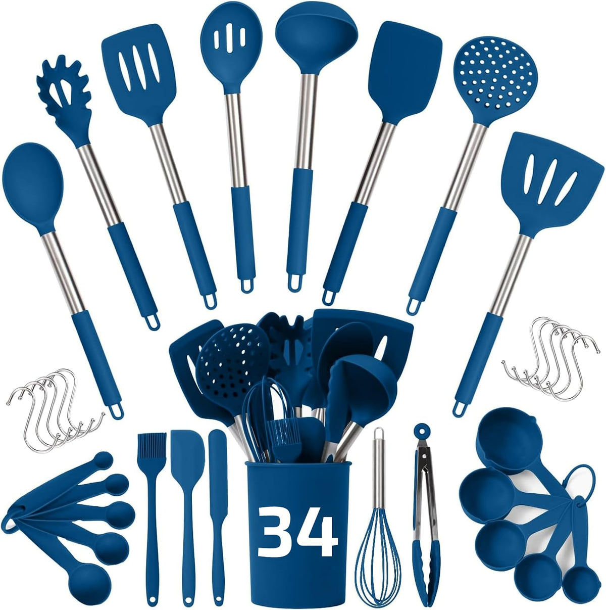 34 PCs Silicone Kitchen Utensils Set, Stainless Steel 450F Heat Resistant