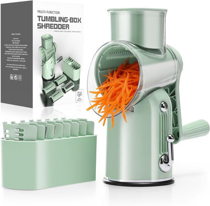Rotary Cheese Grater 5 in 1 White - Hand Crank Vegetable Cutter, Shredder, Slicer, Enlarge Input, Suction Base, Labor-Saving Handle, Blade Storage Box, for Onion, Potato, Vegetable, Nuts, etc
