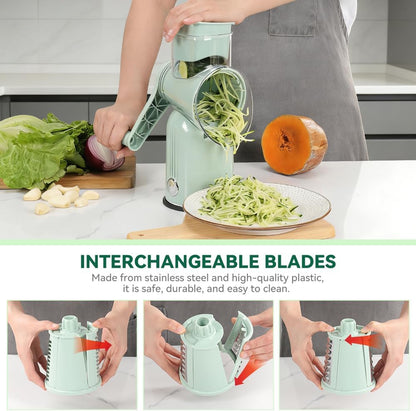 Rotary Cheese Grater 5 in 1 White - Hand Crank Vegetable Cutter, Shredder, Slicer, Enlarge Input, Suction Base, Labor-Saving Handle, Blade Storage Box, for Onion, Potato, Vegetable, Nuts, etc