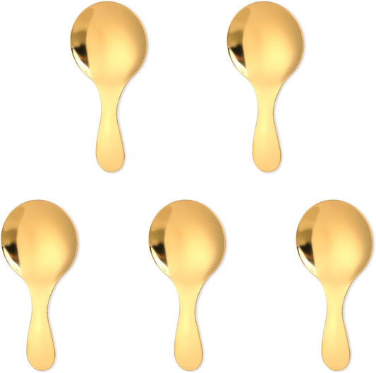 5 PCS Short Handle Spoons Gold Mini Scoops Stainless Spoons for Canisters Small Coffee Scoops Candy Scoops for Condiments Tea Desserts Coffee
