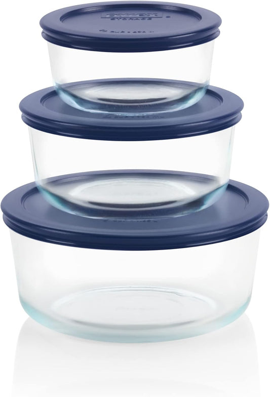 Simply Store (3-Pack) Glass Food Storage Containers Set, (2, 4 & 7 Cup) Meal Prep Containers With Plastic BPA-Free Lids, Dishwasher & Microwave Safe