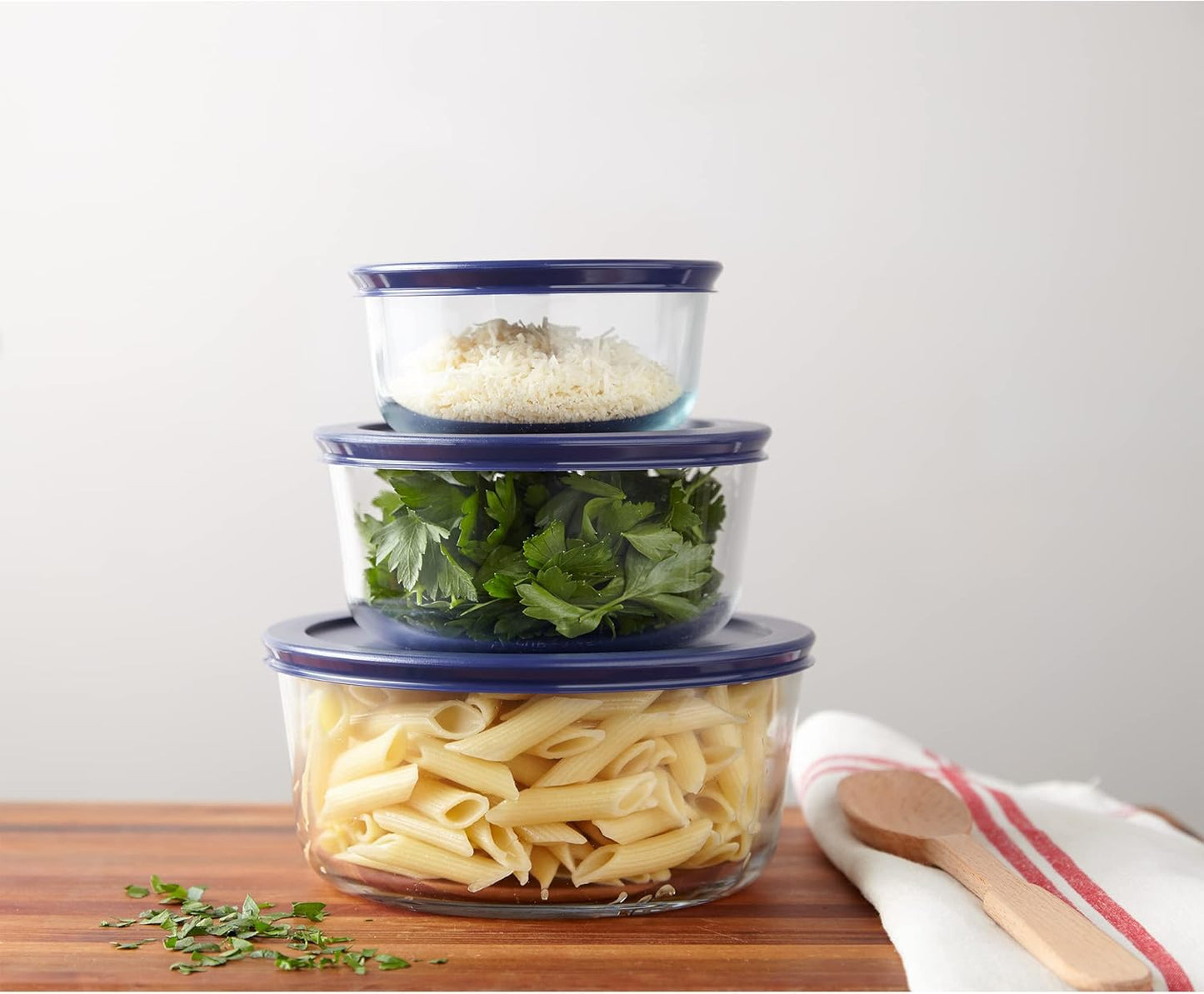 Simply Store (3-Pack) Glass Food Storage Containers Set, (2, 4 & 7 Cup) Meal Prep Containers With Plastic BPA-Free Lids, Dishwasher & Microwave Safe