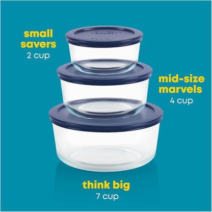 Simply Store (3-Pack) Glass Food Storage Containers Set, (2, 4 & 7 Cup) Meal Prep Containers With Plastic BPA-Free Lids, Dishwasher & Microwave Safe
