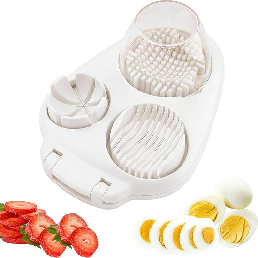 3 in 1 Boiled Egg Slicer, Manual Egg Cutter with 3 Slice Modes, Stainless Steel Kitchen Gadget for Hard Boiled Eggs, Butter, Strawberry, Tomato, Cheese, Easy to Clean & Store (COLOR:White)