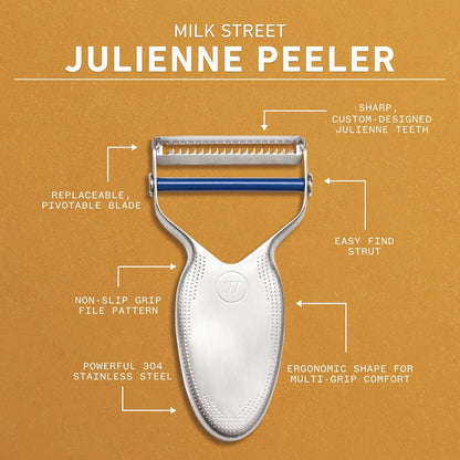 Milk Street Julienne Peeler, Vegetable Julienne Peeler, Peeler for Tough Veggies, Potatoes, Carrots, Squash, Stainless Steel Replaceable Blades, Dishwasher Safe