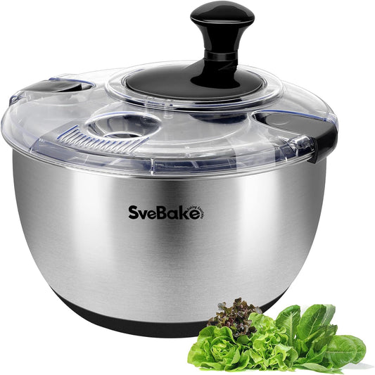 Stainless Steel Salad Spinner, 4.8 Qt Vegetable Washer, BPA-Free Lettuce Dryer with Crank Design, Easy Clean, Non-Slip Base - Transparent Lid