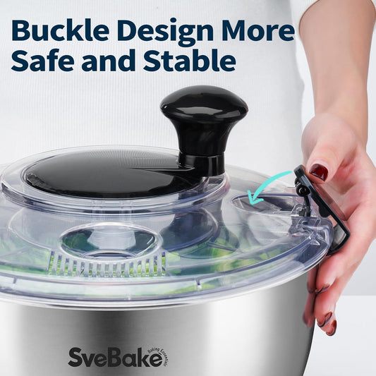 Stainless Steel Salad Spinner, 4.8 Qt Vegetable Washer, BPA-Free Lettuce Dryer with Crank Design, Easy Clean, Non-Slip Base - Transparent Lid
