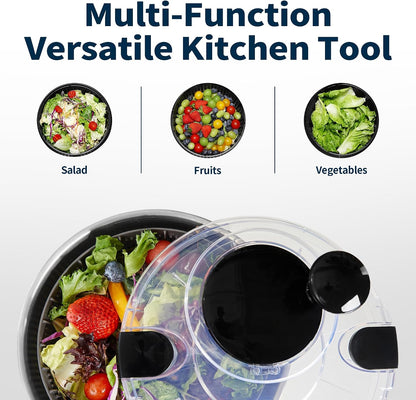 Stainless Steel Salad Spinner, 4.8 Qt Vegetable Washer, BPA-Free Lettuce Dryer with Crank Design, Easy Clean, Non-Slip Base - Transparent Lid