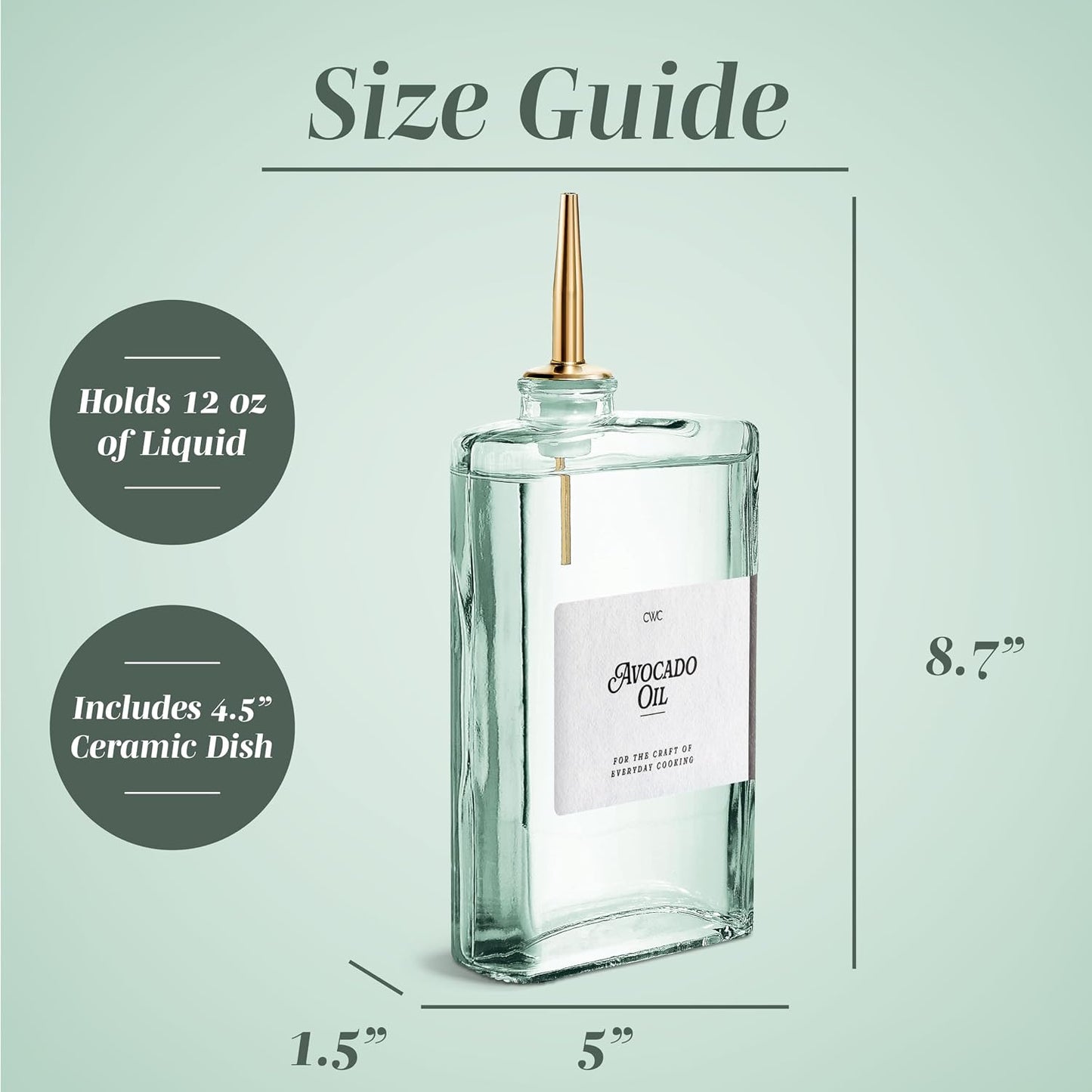 Olive Oil Dispenser Bottle - 2 Pk Glass Oil Dispenser for Kitchen - Condiment, Coffee Syrup & Vinegar Dispenser, Olive Oil Cruet, Includes 4 Auto Pourer Spouts