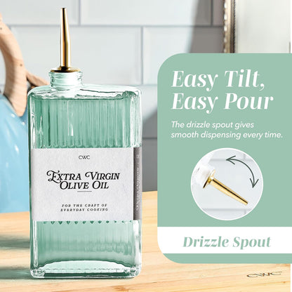 Olive Oil Dispenser Bottle - 2 Pk Glass Oil Dispenser for Kitchen - Condiment, Coffee Syrup & Vinegar Dispenser, Olive Oil Cruet, Includes 4 Auto Pourer Spouts