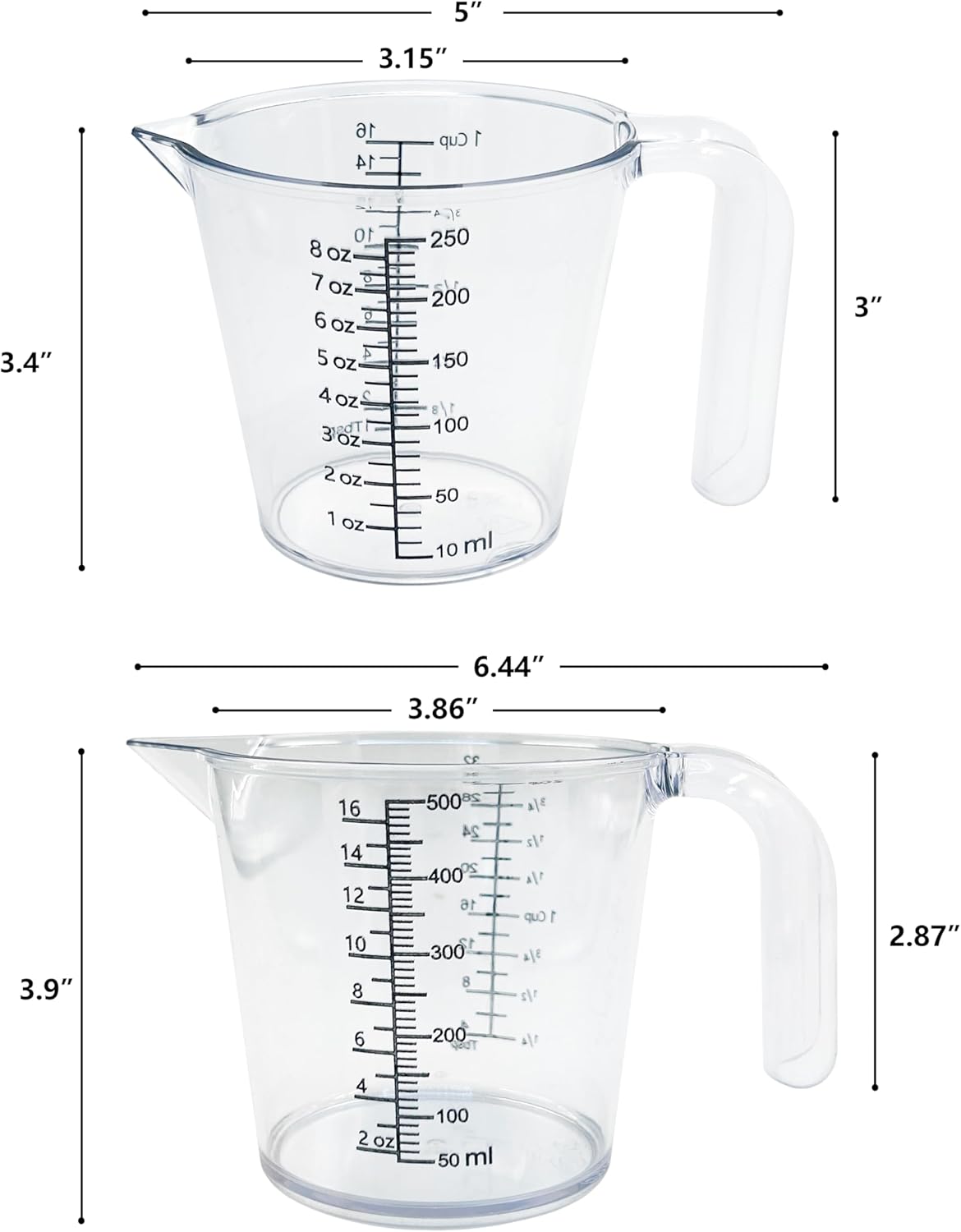 16 oz (2 Cup) Liquid Measuring Cup, Food-Grade Plastic Measuring Cup with Laser-Etched Markings, Clear Single Measuring Cup