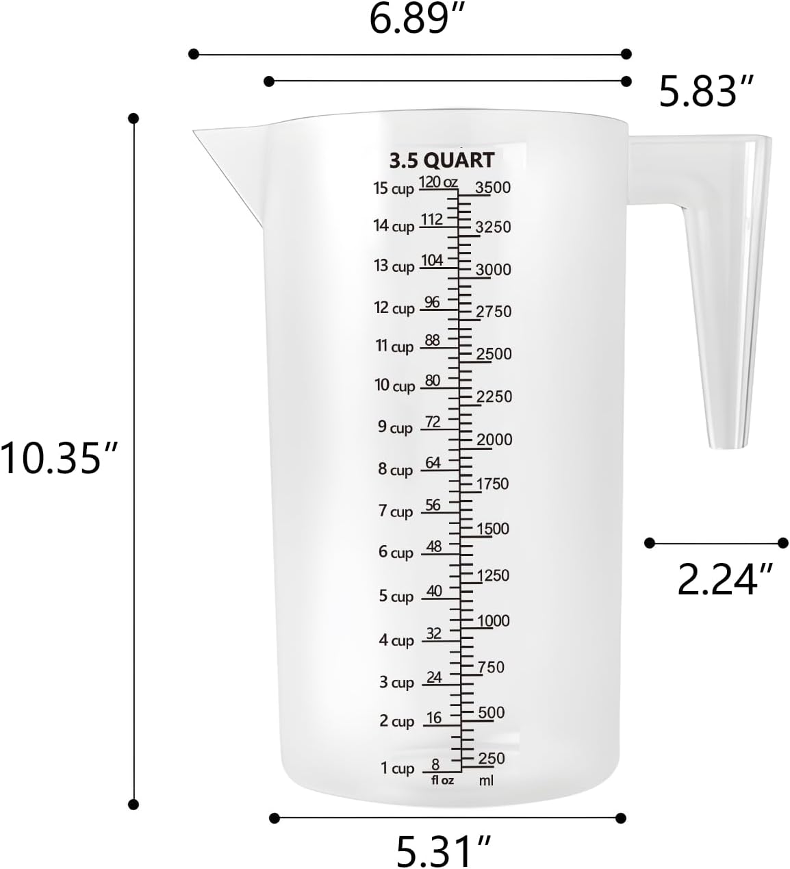 16 oz (2 Cup) Liquid Measuring Cup, Food-Grade Plastic Measuring Cup with Laser-Etched Markings, Clear Single Measuring Cup