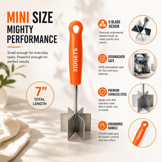 Mini Stainless Steel Meat Chopper & Masher, Dishwasher Safe