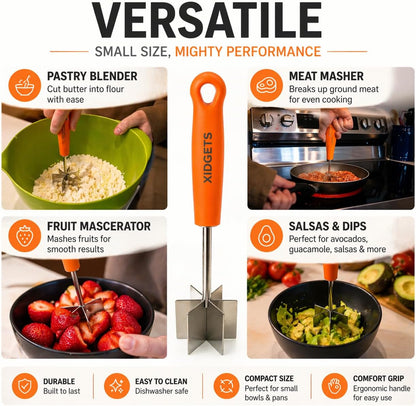 Mini Stainless Steel Meat Chopper & Masher, Dishwasher Safe