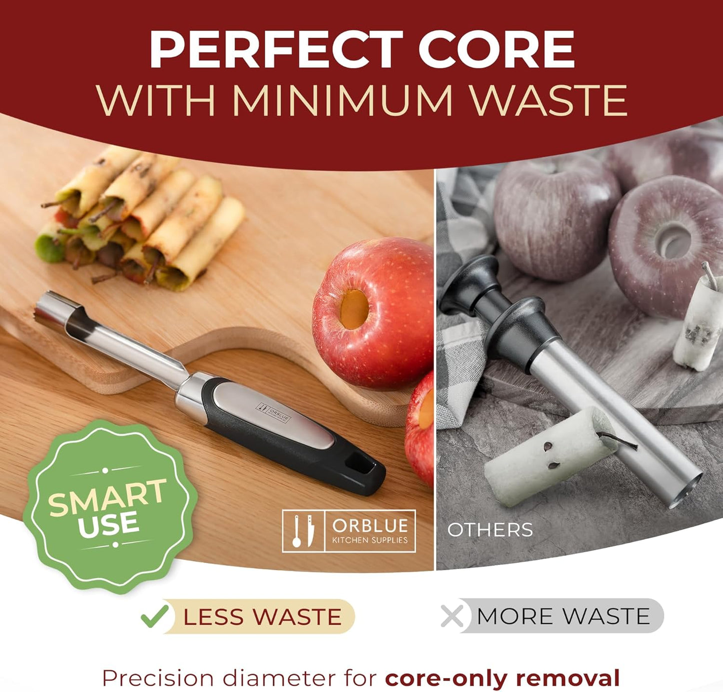 Apple Corer Tool, Heavy Duty Stainless Steel Fruit Core Extractor | Dishwasher Safe, Ergonomic Handle, Sharp Serrated Blade, Comfortable Grip, Cores in Seconds, Food-Grade Steel, Black