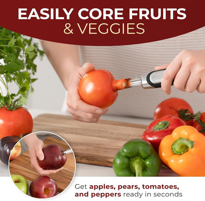 Apple Corer Tool, Heavy Duty Stainless Steel Fruit Core Extractor | Dishwasher Safe, Ergonomic Handle, Sharp Serrated Blade, Comfortable Grip, Cores in Seconds, Food-Grade Steel, Black