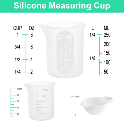 7 PCS Silicone Measuring Cups Kits,1 PCS 250ml Silicone Cups,4 PCS 100ml Non-Stick Mixing Cups,2 PCS 10ml Silicone Mold Cup Dispenser, for Casting Moulds,Jewelry Making,DIY,Crafts