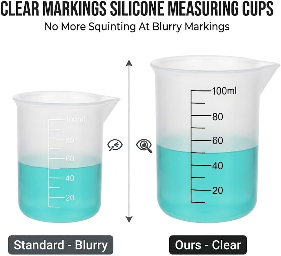 7 PCS Silicone Measuring Cups Kits,1 PCS 250ml Silicone Cups,4 PCS 100ml Non-Stick Mixing Cups,2 PCS 10ml Silicone Mold Cup Dispenser, for Casting Moulds,Jewelry Making,DIY,Crafts