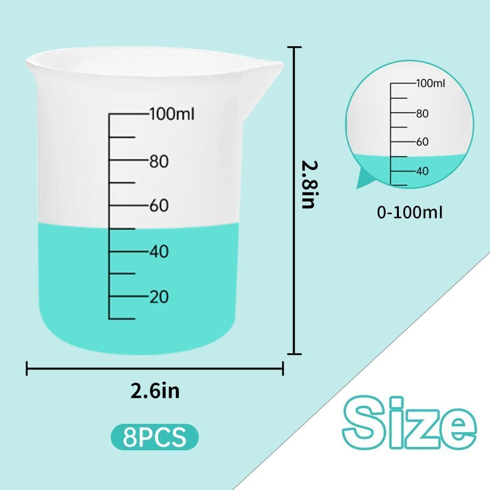 7 PCS Silicone Measuring Cups Kits,1 PCS 250ml Silicone Cups,4 PCS 100ml Non-Stick Mixing Cups,2 PCS 10ml Silicone Mold Cup Dispenser, for Casting Moulds,Jewelry Making,DIY,Crafts
