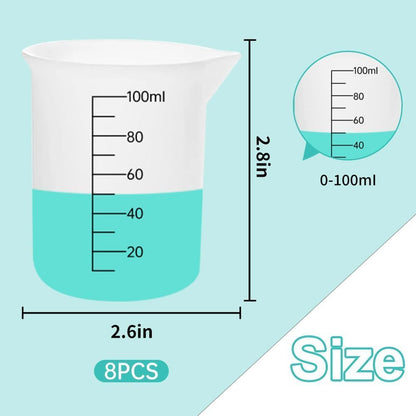 7 PCS Silicone Measuring Cups Kits,1 PCS 250ml Silicone Cups,4 PCS 100ml Non-Stick Mixing Cups,2 PCS 10ml Silicone Mold Cup Dispenser, for Casting Moulds,Jewelry Making,DIY,Crafts
