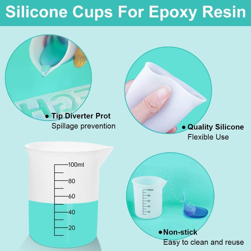 7 PCS Silicone Measuring Cups Kits,1 PCS 250ml Silicone Cups,4 PCS 100ml Non-Stick Mixing Cups,2 PCS 10ml Silicone Mold Cup Dispenser, for Casting Moulds,Jewelry Making,DIY,Crafts