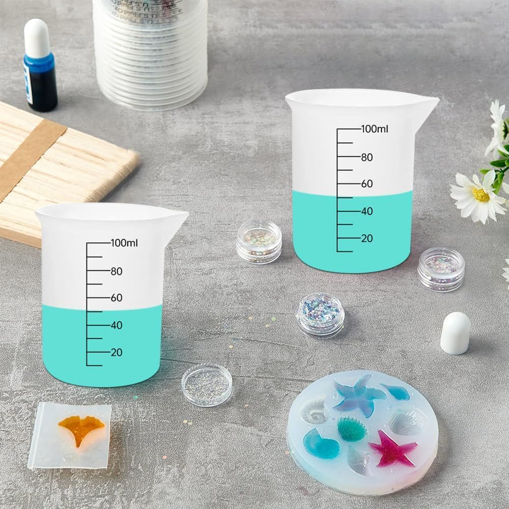 7 PCS Silicone Measuring Cups Kits,1 PCS 250ml Silicone Cups,4 PCS 100ml Non-Stick Mixing Cups,2 PCS 10ml Silicone Mold Cup Dispenser, for Casting Moulds,Jewelry Making,DIY,Crafts