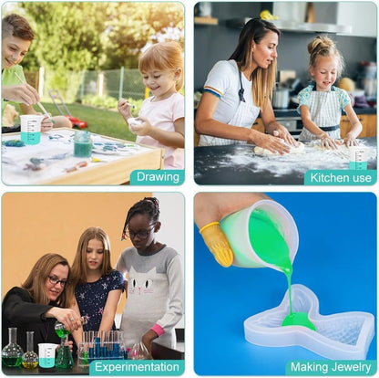 7 PCS Silicone Measuring Cups Kits,1 PCS 250ml Silicone Cups,4 PCS 100ml Non-Stick Mixing Cups,2 PCS 10ml Silicone Mold Cup Dispenser, for Casting Moulds,Jewelry Making,DIY,Crafts