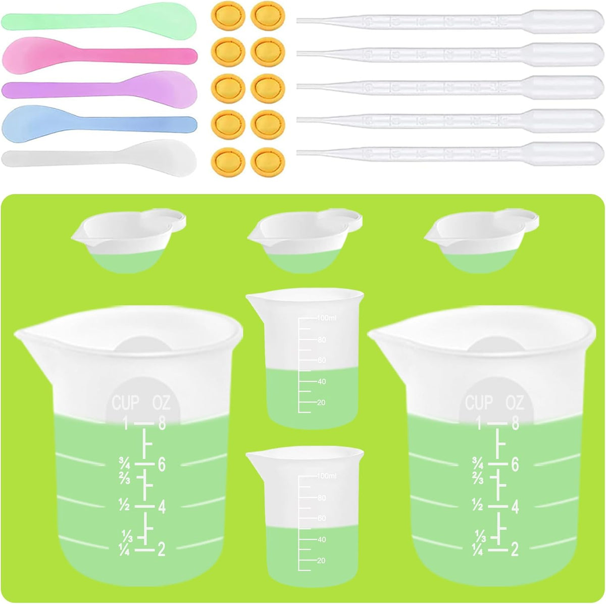 7 PCS Silicone Measuring Cups Kits,1 PCS 250ml Silicone Cups,4 PCS 100ml Non-Stick Mixing Cups,2 PCS 10ml Silicone Mold Cup Dispenser, for Casting Moulds,Jewelry Making,DIY,Crafts