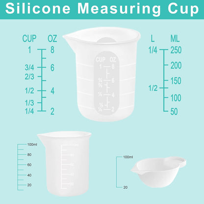 7 PCS Silicone Measuring Cups Kits,1 PCS 250ml Silicone Cups,4 PCS 100ml Non-Stick Mixing Cups,2 PCS 10ml Silicone Mold Cup Dispenser, for Casting Moulds,Jewelry Making,DIY,Crafts