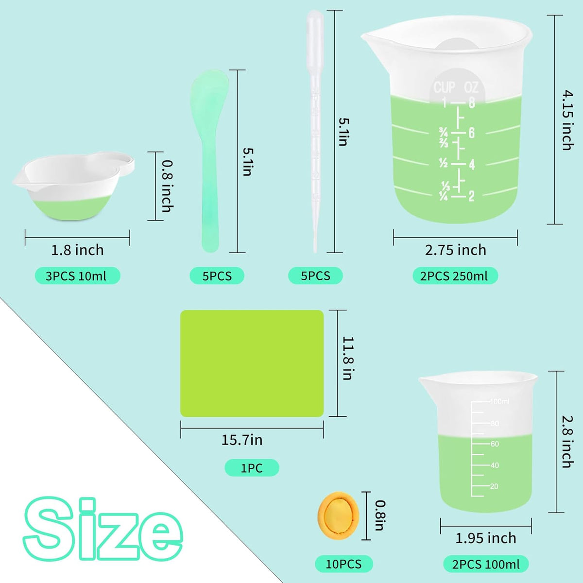 7 PCS Silicone Measuring Cups Kits,1 PCS 250ml Silicone Cups,4 PCS 100ml Non-Stick Mixing Cups,2 PCS 10ml Silicone Mold Cup Dispenser, for Casting Moulds,Jewelry Making,DIY,Crafts