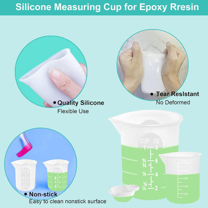 7 PCS Silicone Measuring Cups Kits,1 PCS 250ml Silicone Cups,4 PCS 100ml Non-Stick Mixing Cups,2 PCS 10ml Silicone Mold Cup Dispenser, for Casting Moulds,Jewelry Making,DIY,Crafts
