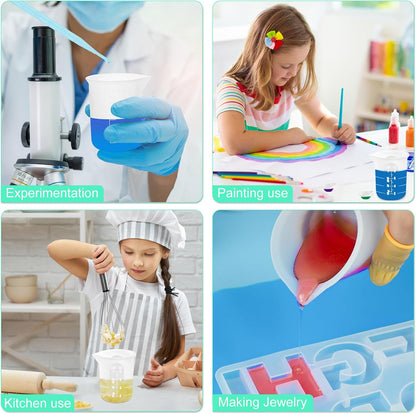 7 PCS Silicone Measuring Cups Kits,1 PCS 250ml Silicone Cups,4 PCS 100ml Non-Stick Mixing Cups,2 PCS 10ml Silicone Mold Cup Dispenser, for Casting Moulds,Jewelry Making,DIY,Crafts