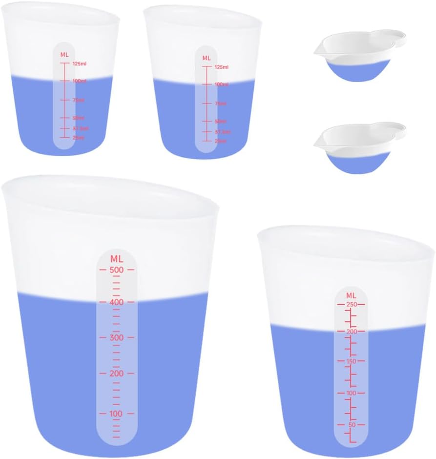 7 PCS Silicone Measuring Cups Kits,1 PCS 250ml Silicone Cups,4 PCS 100ml Non-Stick Mixing Cups,2 PCS 10ml Silicone Mold Cup Dispenser, for Casting Moulds,Jewelry Making,DIY,Crafts