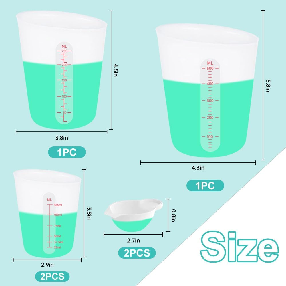 7 PCS Silicone Measuring Cups Kits,1 PCS 250ml Silicone Cups,4 PCS 100ml Non-Stick Mixing Cups,2 PCS 10ml Silicone Mold Cup Dispenser, for Casting Moulds,Jewelry Making,DIY,Crafts