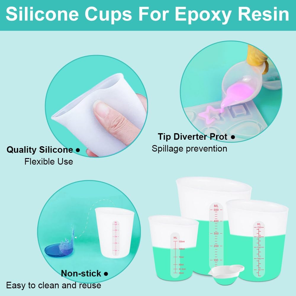 7 PCS Silicone Measuring Cups Kits,1 PCS 250ml Silicone Cups,4 PCS 100ml Non-Stick Mixing Cups,2 PCS 10ml Silicone Mold Cup Dispenser, for Casting Moulds,Jewelry Making,DIY,Crafts