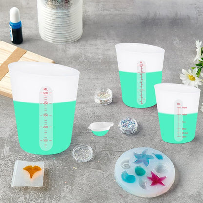 7 PCS Silicone Measuring Cups Kits,1 PCS 250ml Silicone Cups,4 PCS 100ml Non-Stick Mixing Cups,2 PCS 10ml Silicone Mold Cup Dispenser, for Casting Moulds,Jewelry Making,DIY,Crafts