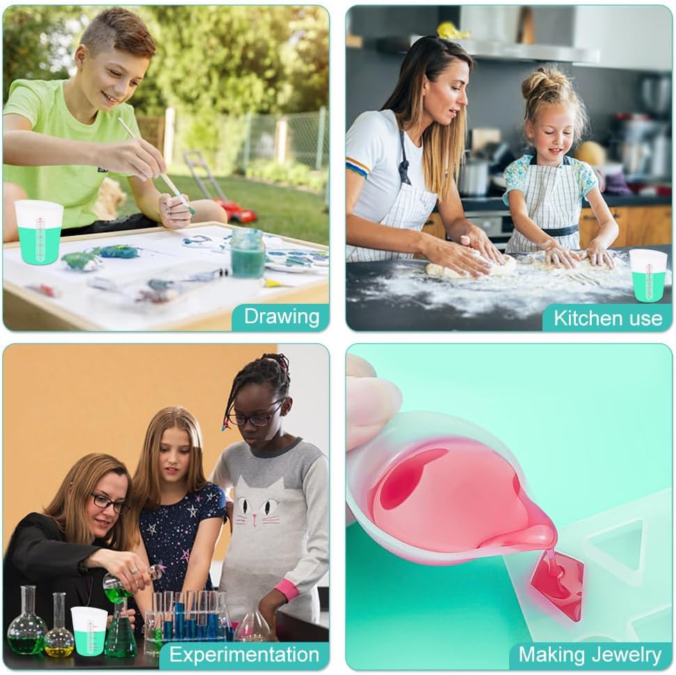 7 PCS Silicone Measuring Cups Kits,1 PCS 250ml Silicone Cups,4 PCS 100ml Non-Stick Mixing Cups,2 PCS 10ml Silicone Mold Cup Dispenser, for Casting Moulds,Jewelry Making,DIY,Crafts