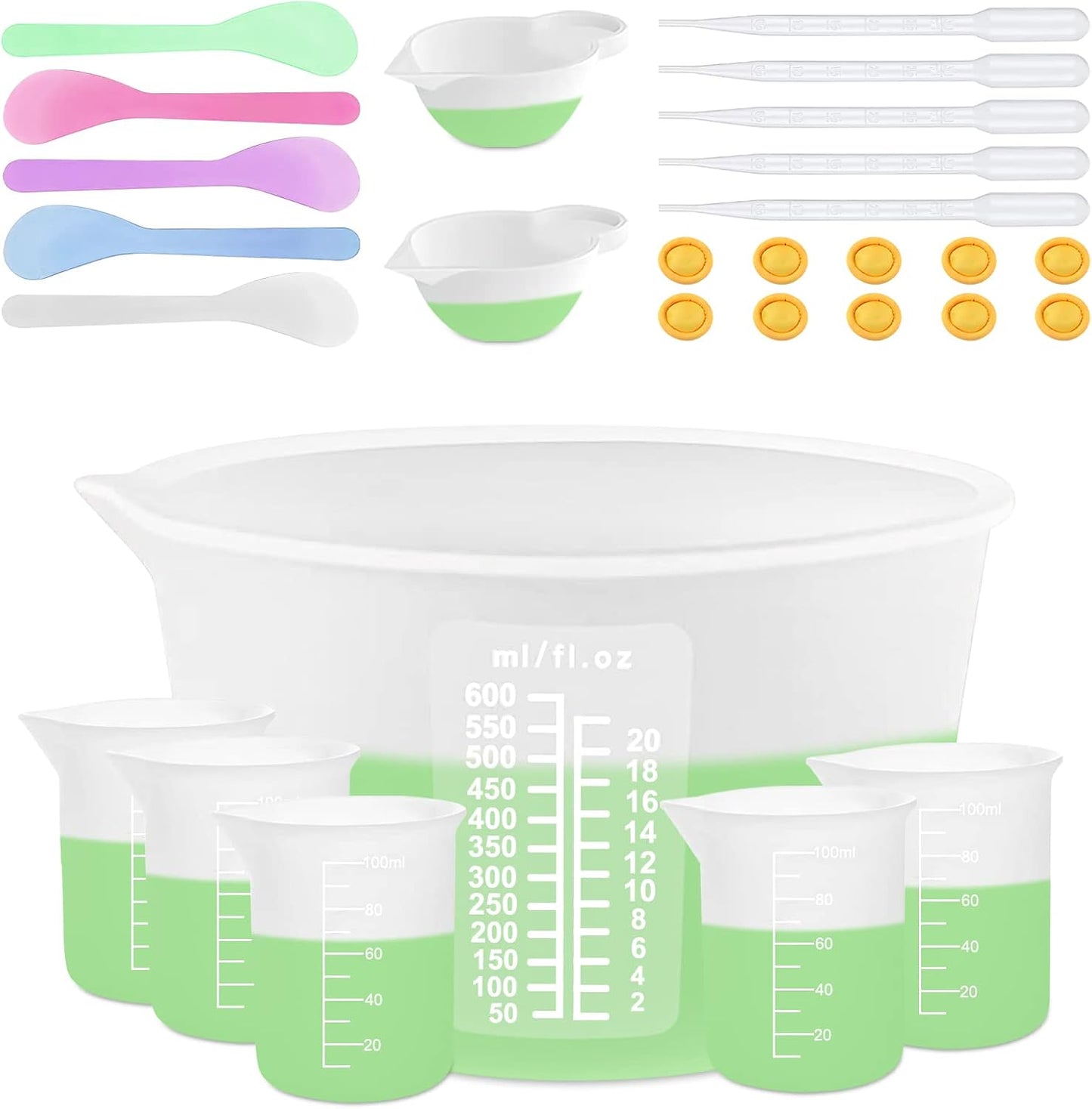 7 PCS Silicone Measuring Cups Kits,1 PCS 250ml Silicone Cups,4 PCS 100ml Non-Stick Mixing Cups,2 PCS 10ml Silicone Mold Cup Dispenser, for Casting Moulds,Jewelry Making,DIY,Crafts